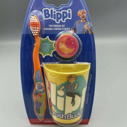 Blippi Kids Toothbrush Set with Cup & Cap