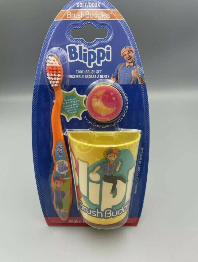 Blippi Kids Toothbrush Set with Cup & Cap