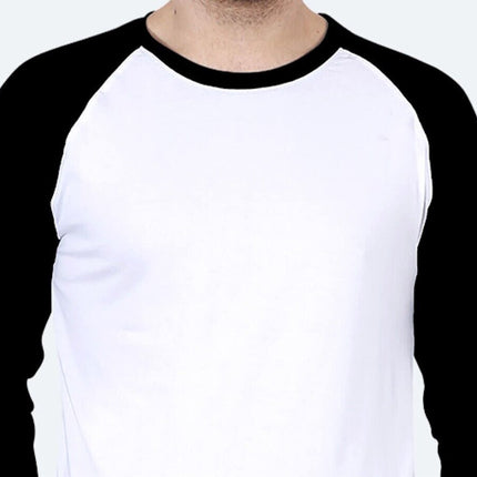 Men’s Raglan Baseball Tee – White Black Size Small