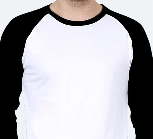 Men's Cotton Raglan Sleeve Baseball Tee Shirt (White and Black) Size Small