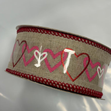 Valentine’s Day Love Script Burlap Wired Ribbon - 1.5 inch * 8.3 yards
