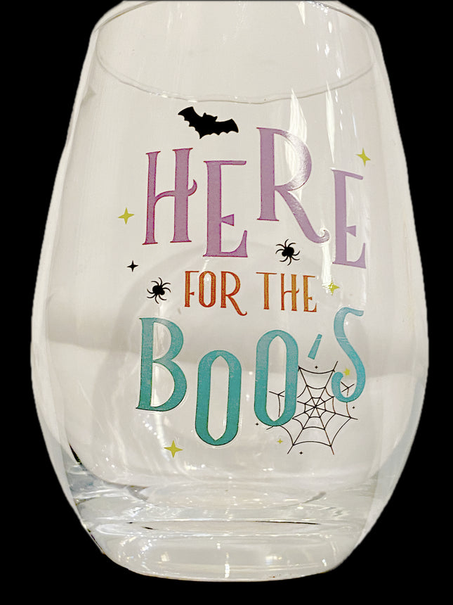 Halloween Stemless Wine Glass "Here for the Boos"