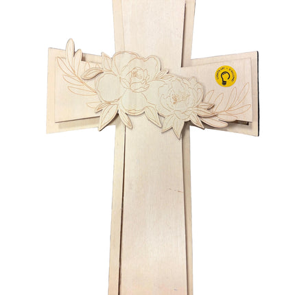 Make Market Wooden Décor – Hanging Floral Cross (13" Height × 9" Width) – Wall Hangable