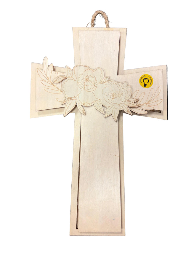 Make Market Wooden Décor – Hanging Floral Cross (13" Height × 9" Width) – Wall Hangable