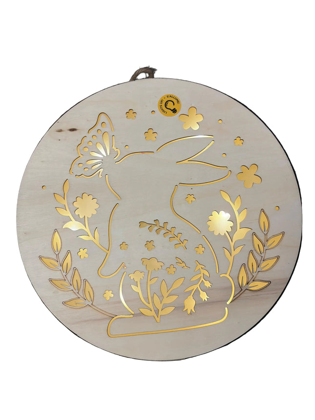Make Market DIY LED Plywood Décor – Bunny Floral Circle (Wall‑Hangable)