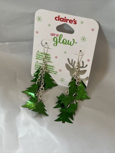 Claire's Let It Glow Christmas Earrings Green Christmas Trees Holiday