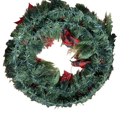 Ashland Christmas Wreath with Red Ornaments and Flowers 26in