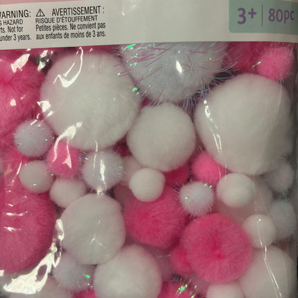 Creatology Easter Pom‑Poms – 80‑Piece Assorted Pink & White Set