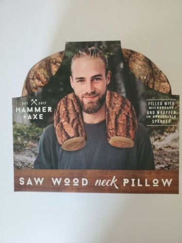 Neck Pillow, Hammer + Axe, Saw Wood, Stump-Tree Log Design, Travel Pillow