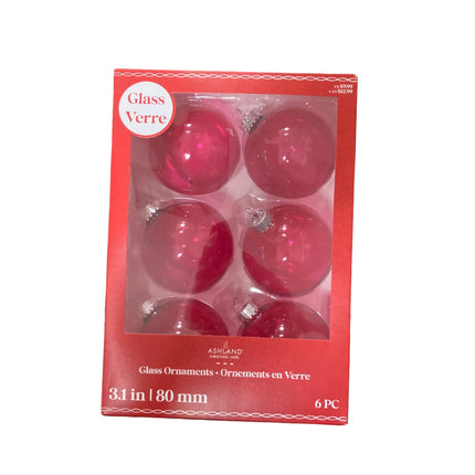 Ashland Christmas Pink Large Glass Ornaments 3.1in 6PC
