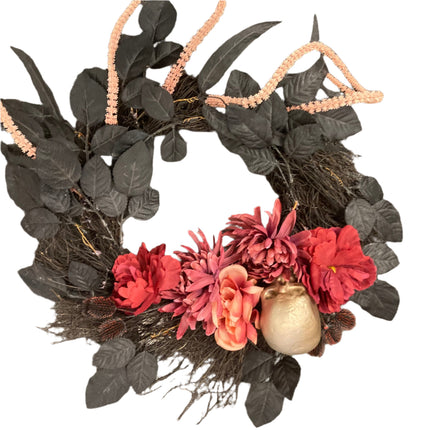 Ashland Halloween Skull and Flowers Wreath 19 in