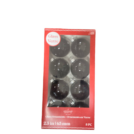 Ashland Christmas Shiny Black Glass Ornaments 2.5in 8PC