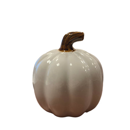 Ashland Fall White Porcelain Pumpkin with Letter V 5x5in