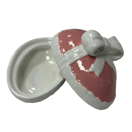 Ceramic Gift‑Box Trinket Container – Pink & White