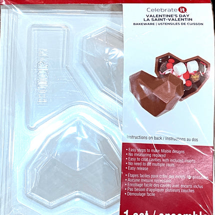 Valentine's Day Geo Heart Candy Mold, 3-Part