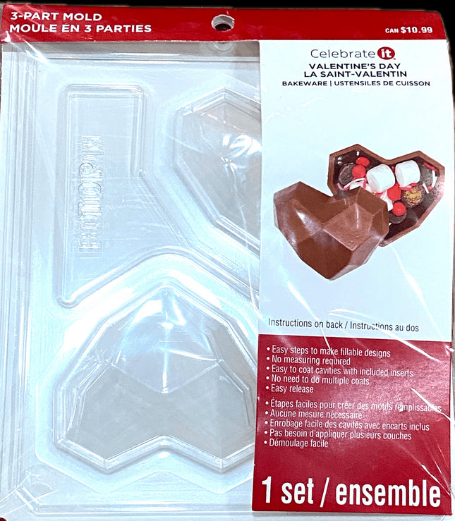 Valentine's Day Geo Heart Candy Mold, 3-Part