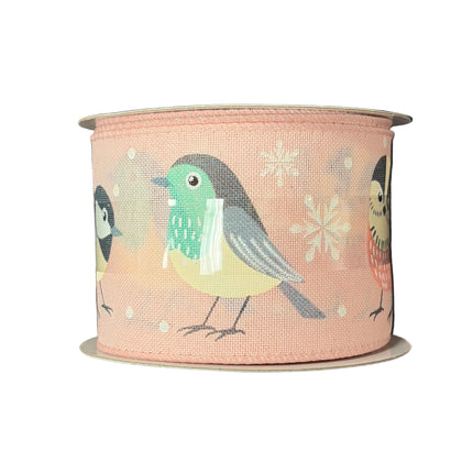 Celebrate It Wired Pink Bird Ribbon – Christmas &amp; Easter (2.5" × 20 ft)