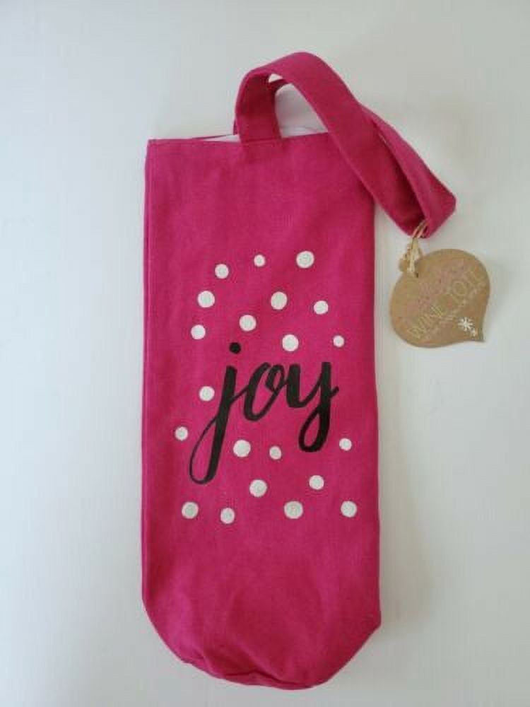 Wine bottle tote bag, Pink, Joy on the front