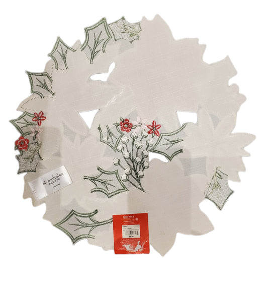 ST NICHOLAS SQUARE PLACEMATS, EMBROIDERED. PAINTERLY POINSETTIA