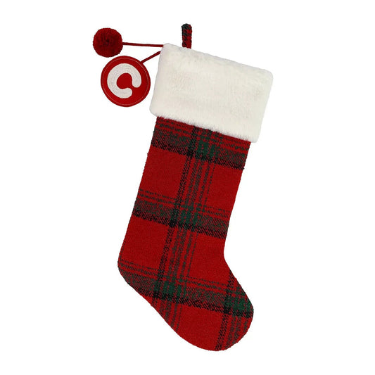 St. Nicholas Square Red Square Plaid Christmas Stocking Monogram "C" 21 In NWT