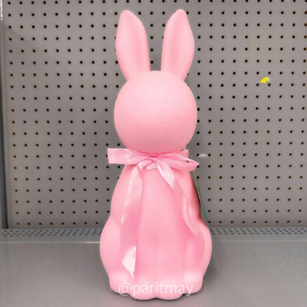 Flocked Bunny Decor with Satin Bow – 18” (Pink or Blue)