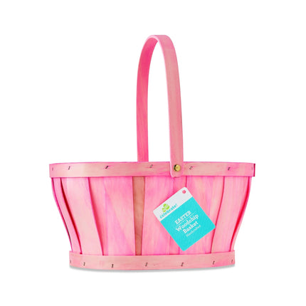 Easter Pink Oval Woodchip Basket, 12 in x 9.5 in x 13 in, by Way To Celebrate