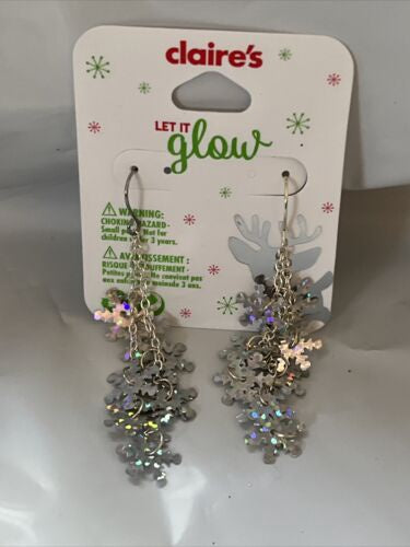 Claire's Let It Glow Girls Christmas Earrings Silver Snowflakes Trees Holiday