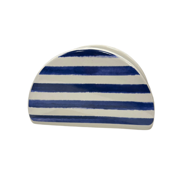 Ashland Blue and White Stripe Italian Kitchen Ceramic Napkin Holder 3.5”x5”x2.5”