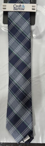 Croft & Barrow Men's Neck Tie Pattern Plaid Blue & Green Approx 59" x 2 3/4”