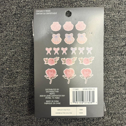 Pink Floral Wooden Craft Shapes – Rose, Bow &amp; Seashell Set (18 Pieces)