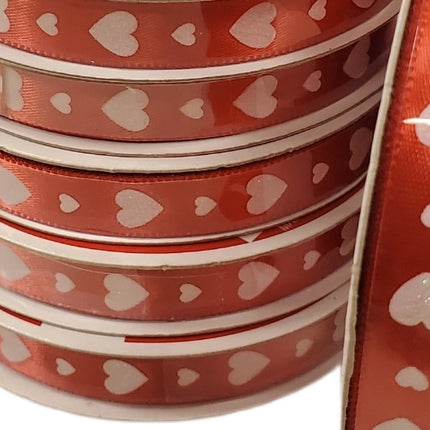 Valentine's Day Thin Red with White Hearts Ribbon 3/8"" x 3yd - Celebrate It