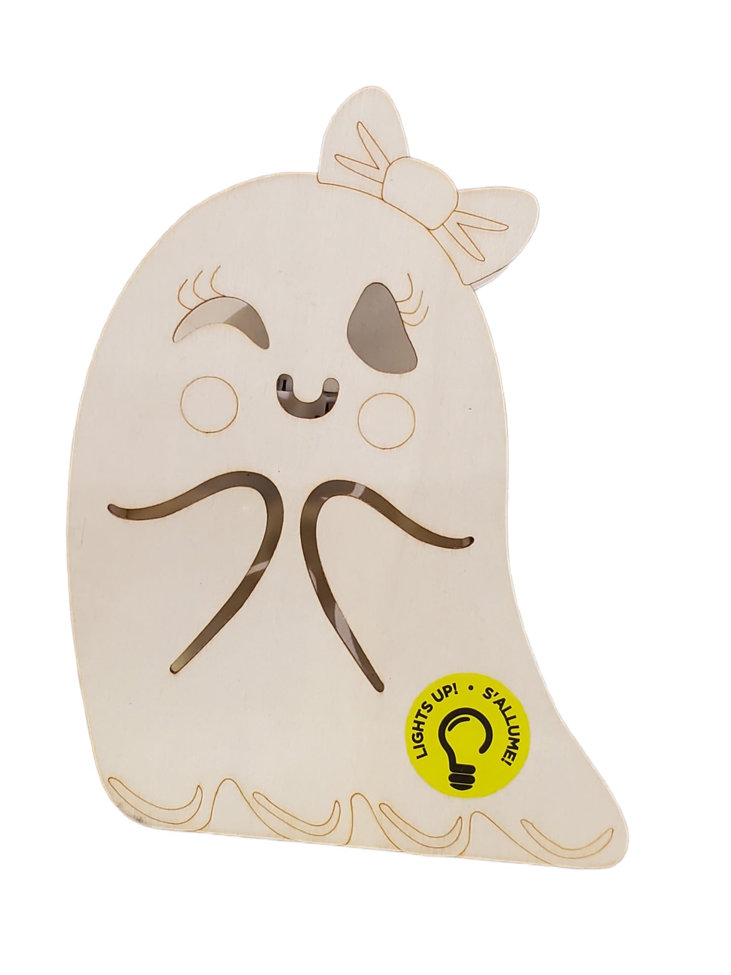 MAKE MARKET, DIY WOOD LIGHT UP HALLOWEEN GHOST, DIA DE LOS MUERTOS, 6 X 5 IN, BOW