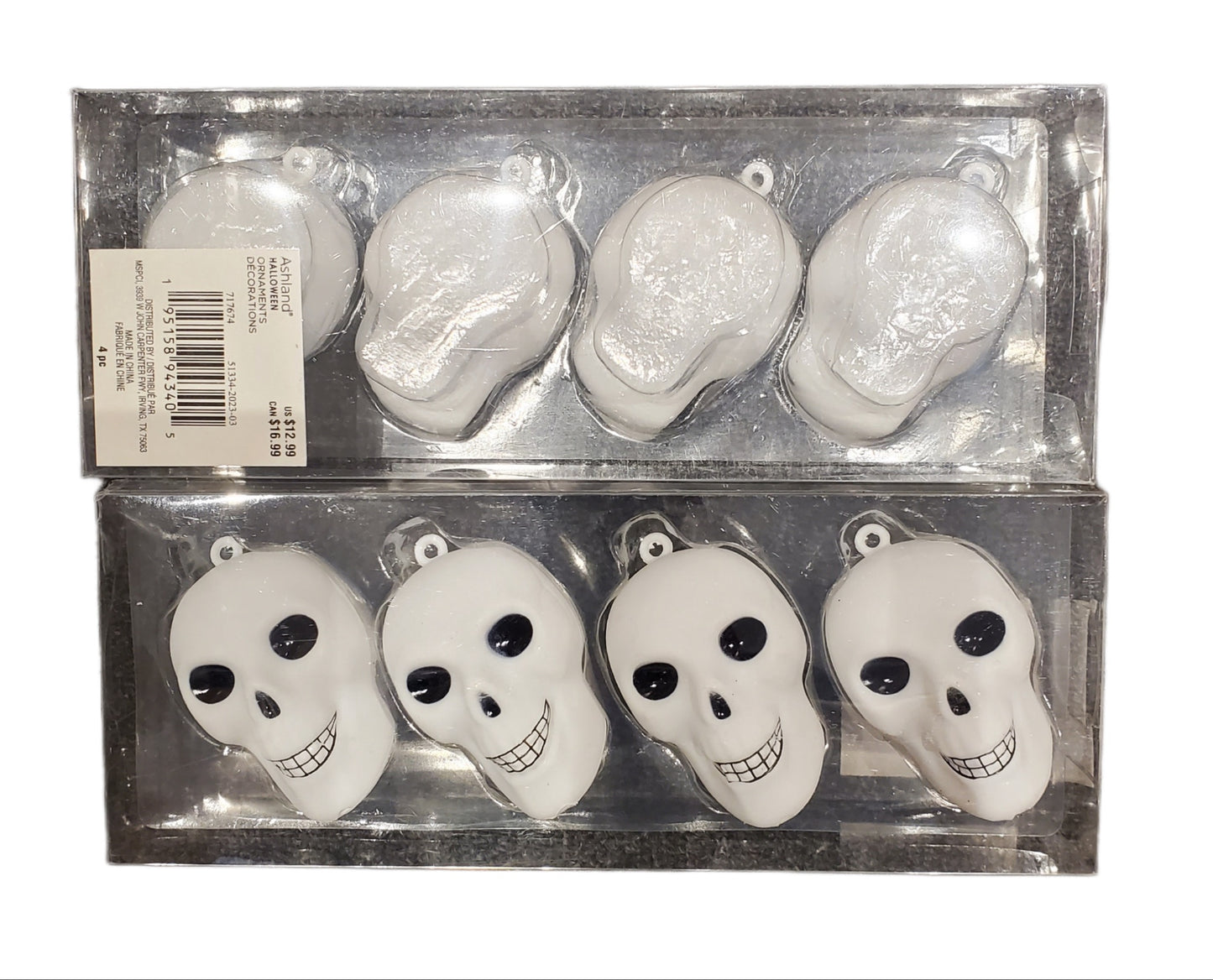 ASHLAND, HALLOWEEN ORNAMENTS, 4 PACK SKULLS