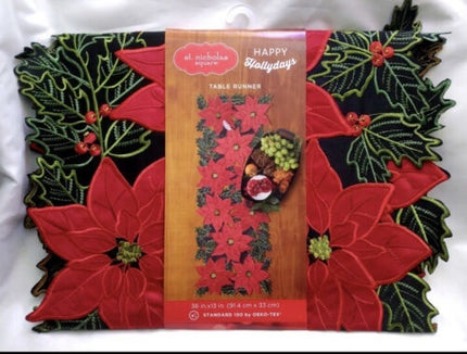 St. Nicholas Table Runner – Red Poinsettia 36x13