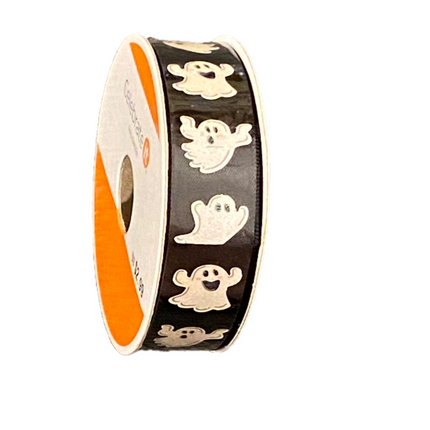 Black & White Glitter Ghosts Ribbon 5/8"x3yd