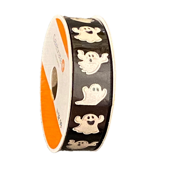 Black & White Glitter Ghosts Ribbon 5/8"x3yd