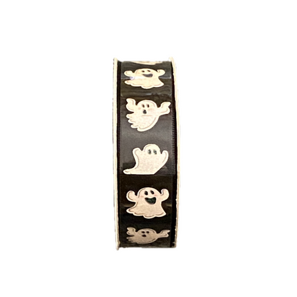 Black & White Glitter Ghosts Ribbon 5/8"x3yd