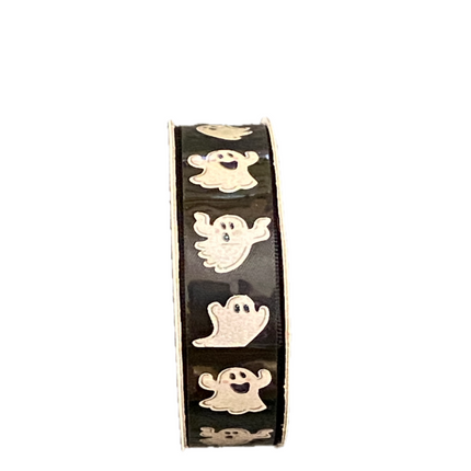 Black & White Glitter Ghosts Ribbon 5/8"x3yd