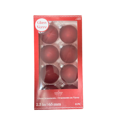 Ashland Christmas Dark Red Glass Ornaments 2.5in 8PC