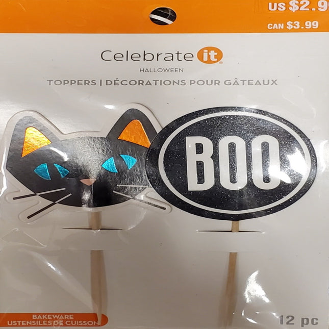 Halloween BOO & Cat Cupcake Toppers - 12pc Set