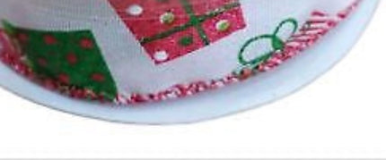 Celebrate it White with Red & Green Presents Wired Christmas Ribbon 2.5in x 20ft