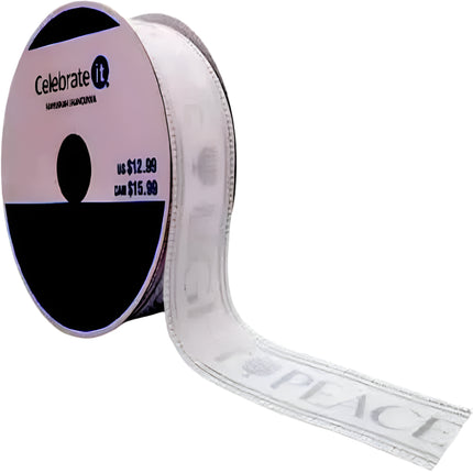 Celebrate it Wired Hanukkah Light, Peace and Love White Ribbon 1.5in x 30ft