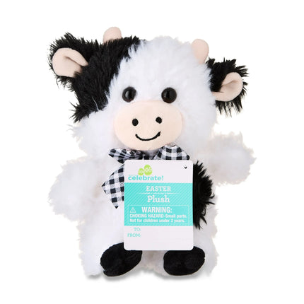 Easter Small Black and White Shaggy Cow Plush, 8 in, by Way To Celebrate