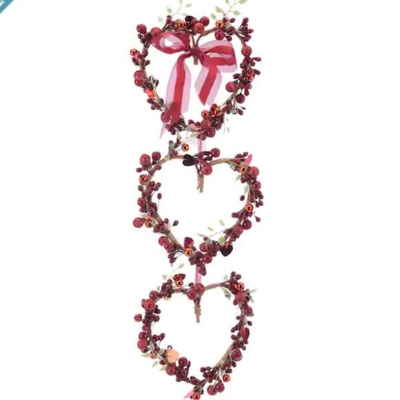 Valentine’s Day Heart Berry Garland with Red Ribbon by Celebrate It