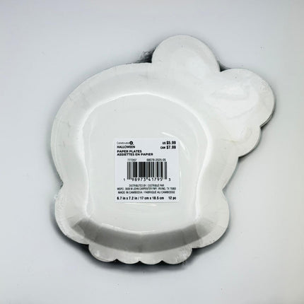 Skull Halloween Paper Plates with Pink Bow – 12 Count