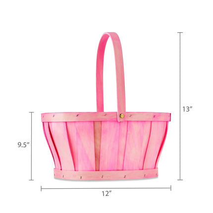Easter Pink Oval Woodchip Basket, 12 in x 9.5 in x 13 in, by Way To Celebrate