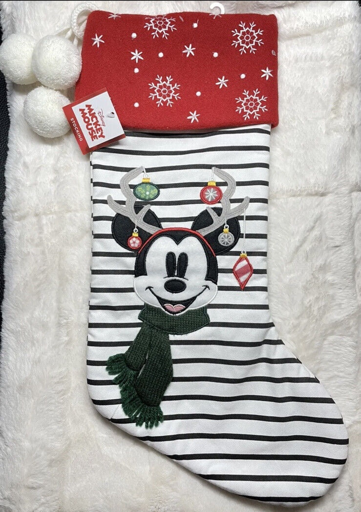 St. Nicholas Square Disney Mickey Mouse Antler Striped Christmas Stocking