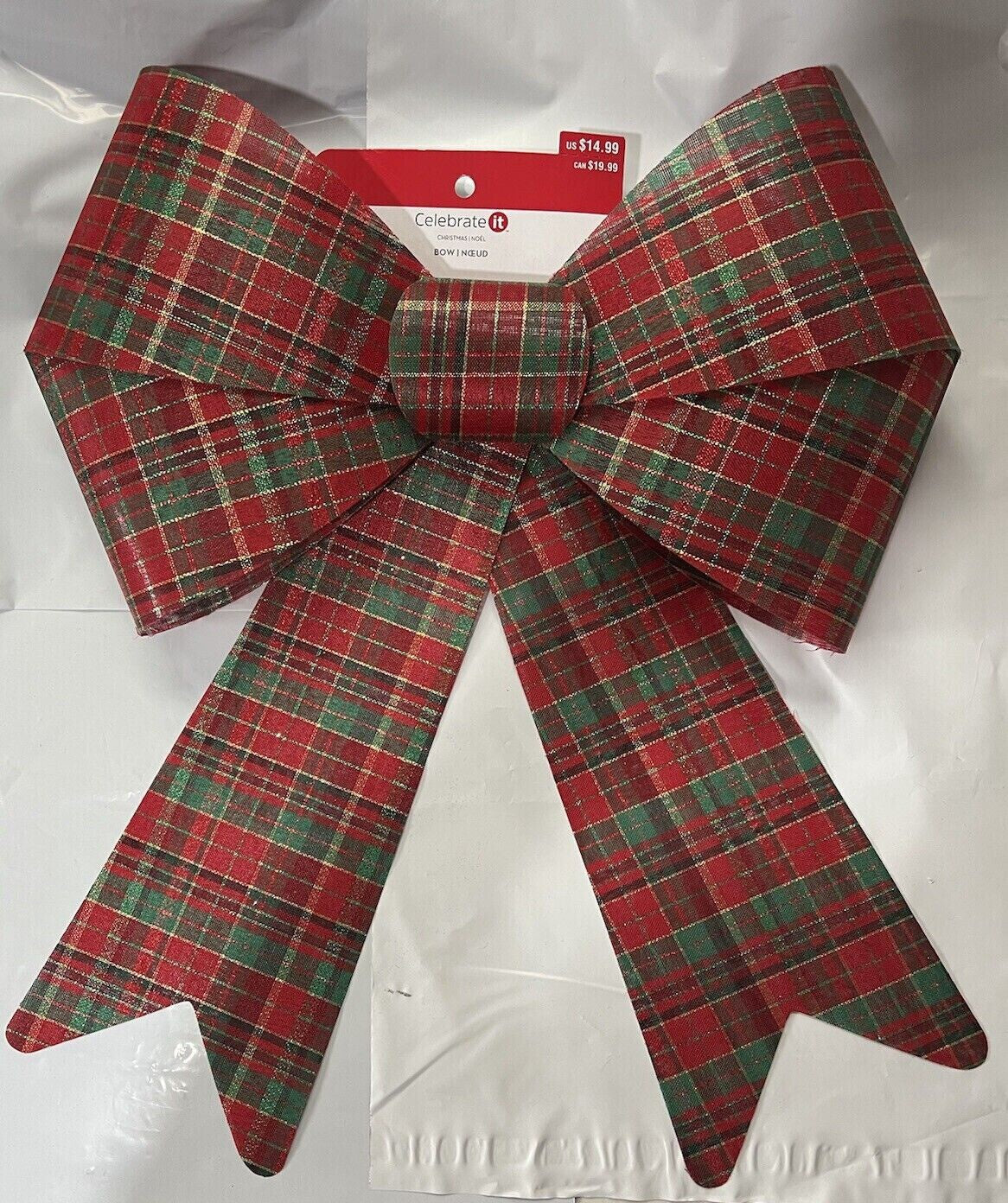 Celebrate It Holiday RED GOLD GREEN PLAID BOW