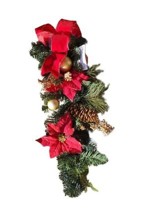 36" Red Velvet Poinsettia, Pinecone & Ornaments Teardrop Swag by Ashland®