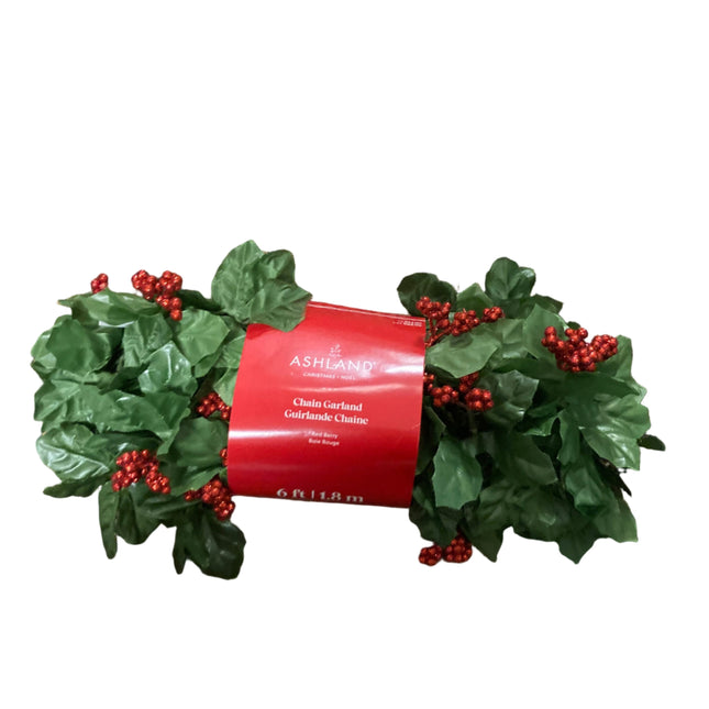 Ashland Christmas Red Berries Mistletoe Chain Garland 6ft
